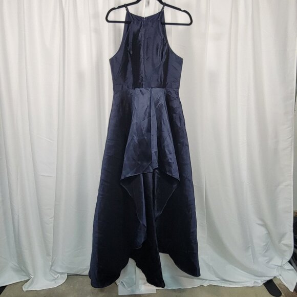 Lulus Broadway Show Navy Blue High-Low Maxi Taffeta Gown, Pockets, Sz Lg, $57 - Picture 1 of 6